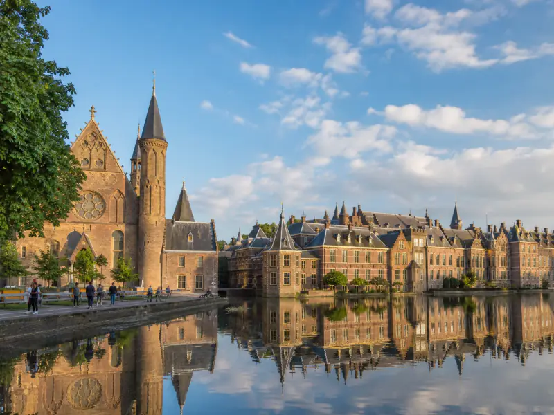 The Binnenhof and Ridderzaal reflected in the Hofvijver in The Hague